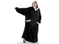 Ciepła bluza koc oversize gruba miękka z kapturem szlafrok długa xxl czarna