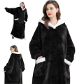 Ciepła bluza koc oversize gruba miękka z kapturem szlafrok długa xxl czarna