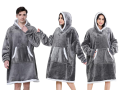 Bluza ciepła koc oversize xxl 2w1 gruba futrzak miękka z kapturem szlafrok szara