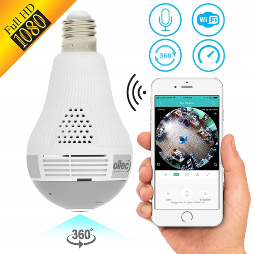 Mini kamera Full HD Szpiegowska WiFi Żarówka LED monitoring