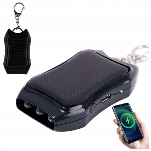 POWERBANK ZASILANY ENERGIĄ SŁONECZNĄ SOLARNY BRELOK DO KLUCZY LATARKA
