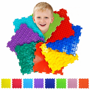 Mata sensoryczna ortopedyczna puzzle – silikonowa mata do masażu stóp i terapii SI (8 elementów)