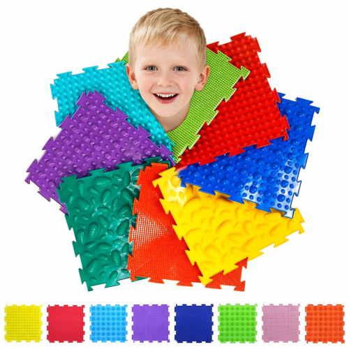 Mata sensoryczna ortopedyczna puzzle – silikonowa mata do masażu stóp i terapii SI (8 elementów)