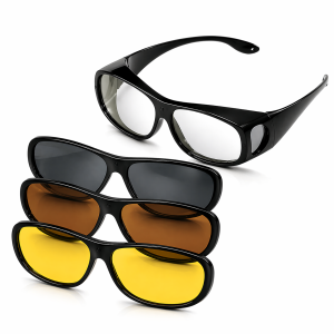 FootService Okulary do jazdy nocnej HD Vision 3w1 – antyodblaskowe, na okulary korekcyjne