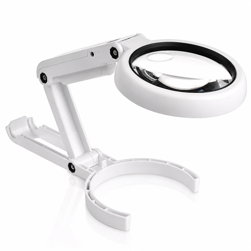 Biurkowa lupa LED na stojaku 11× – 6 diod, USB i baterie