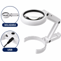 Biurkowa lupa LED na stojaku 11× – 6 diod, USB i baterie